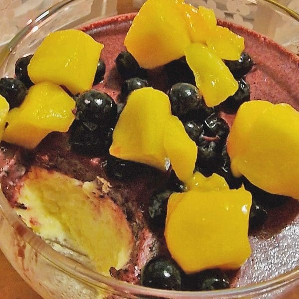 Blåbärs- och mangopannacotta