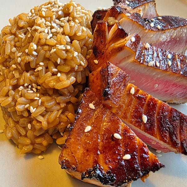 Shoyu-tonfisk med ingefära och sesamrisotto