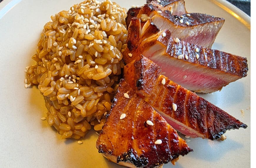 Shoyu-tonfisk med ingefära och sesamrisotto